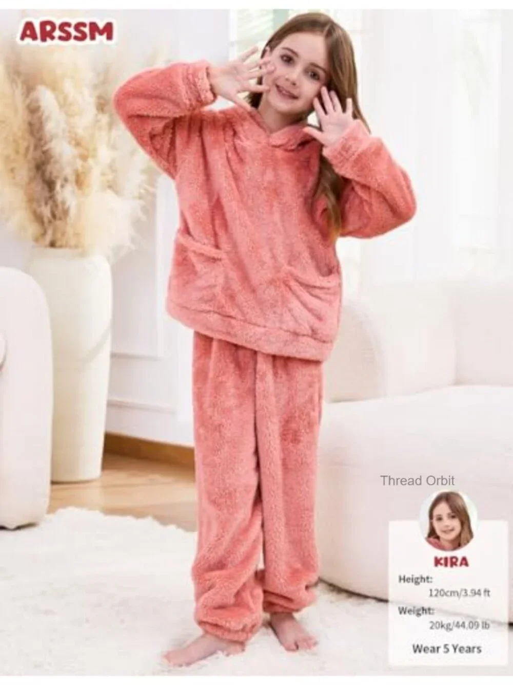 Girls Bear Ear Fuzzy Hoodie Sweatshirt & Sweatpants Set